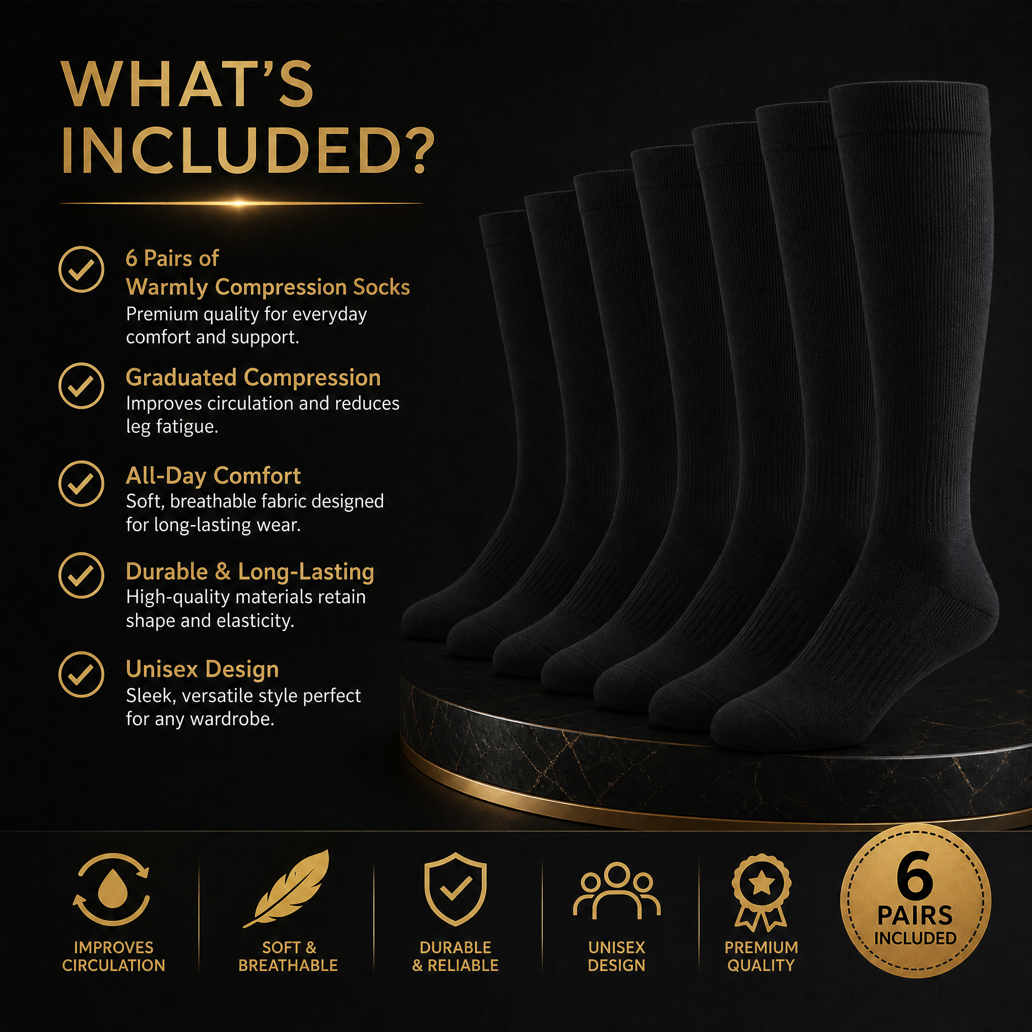 Warmly Knee-High Compression Socks – 6 Pairs