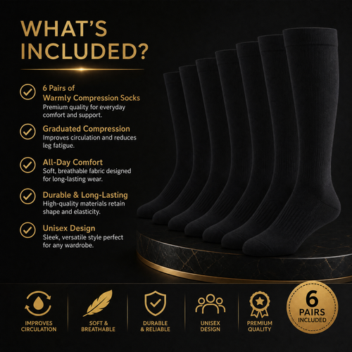Warmly Knee-High Compression Socks – 6 Pairs