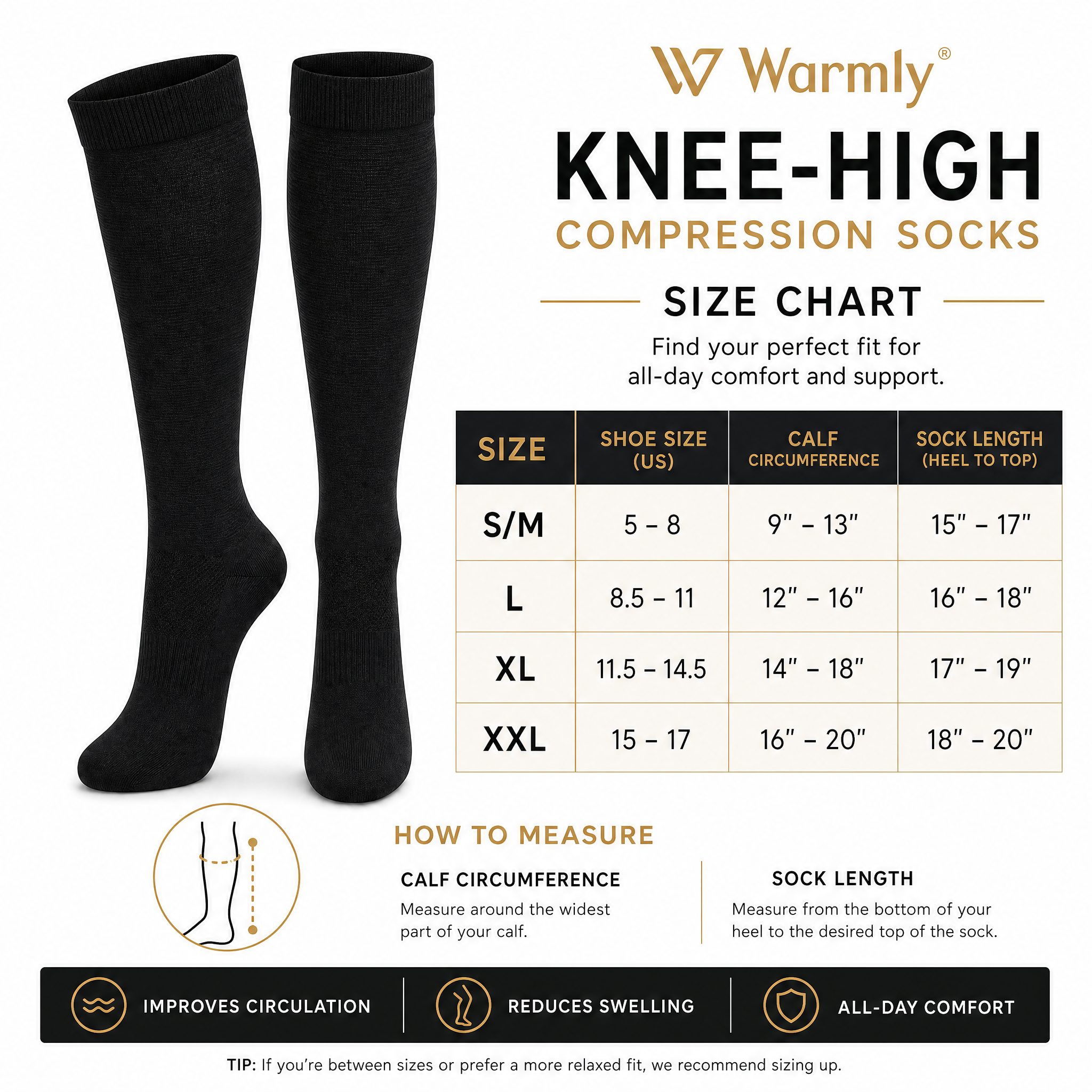Warmly Knee-High Compression Socks – 6 Pairs