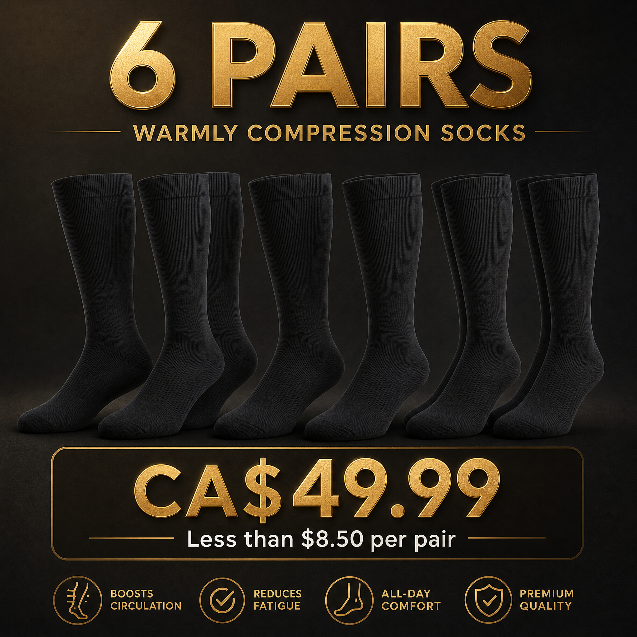 Warmly Knee-High Compression Socks – 6 Pairs
